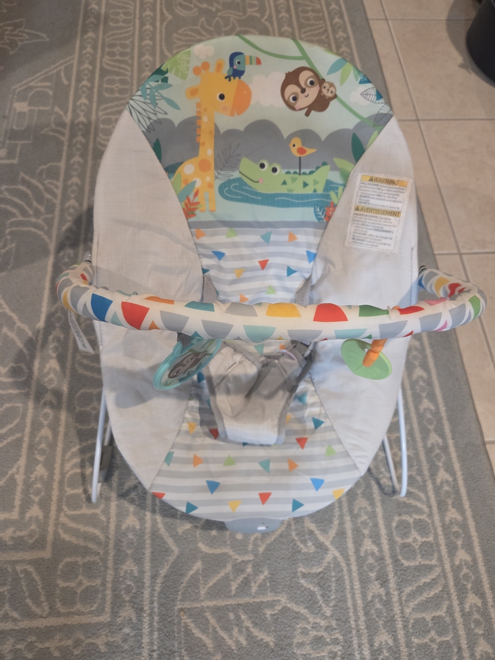Infant Bouncer Seat with Jungle Animal Print - Gray & Multicolor